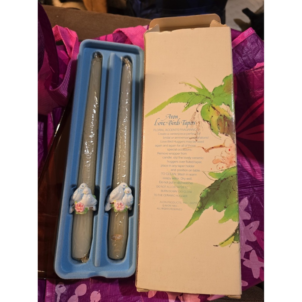 Vintage Avon Love Bird Ceramic Candle Tapers Set Of 2 New In Box Rare HTF